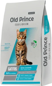 Alimento Old Prince Equilibrium para gatitos, fórmula de pollo y arroz con soporte digestivo, desarrollo saludable y defensas fortalecidas